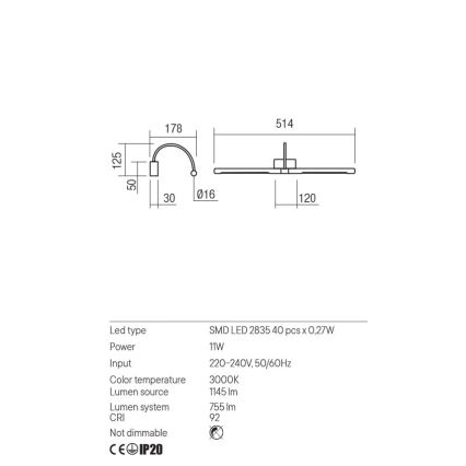 Redo 01-3466 - LED-Bilderleuchte KENDO LED/11W/230V 51,4 cm CRI 92 weiß