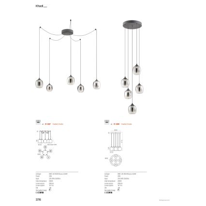 Redo 01-3487 - dimmbare LED-Pendelleuchte an Kabel KHADI 5xLED/5,2W/230V CRI 90 Spider schwarz/rauchfarben