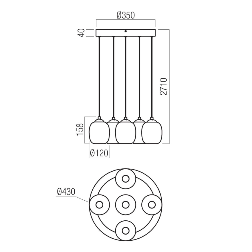 Redo 01-3488 - LED dimmbare Hängeleuchte mit Seilaufhängung KHADI 5xLED/5,2W/230V CRI 90 Ø 43 cm schwarz/rauch