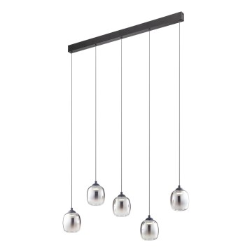 Redo 01-3490 - LED dimmbare Hängeleuchte an Drahtseil KHADI 5xLED/5,2W/230V CRI 90 schwarz/rauchgrau