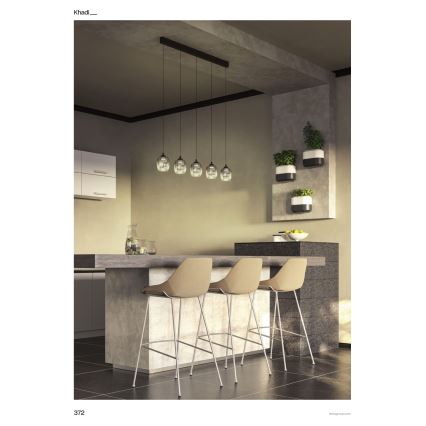 Redo 01-3490 - LED dimmbare Hängeleuchte an Drahtseil KHADI 5xLED/5,2W/230V CRI 90 schwarz/rauchgrau