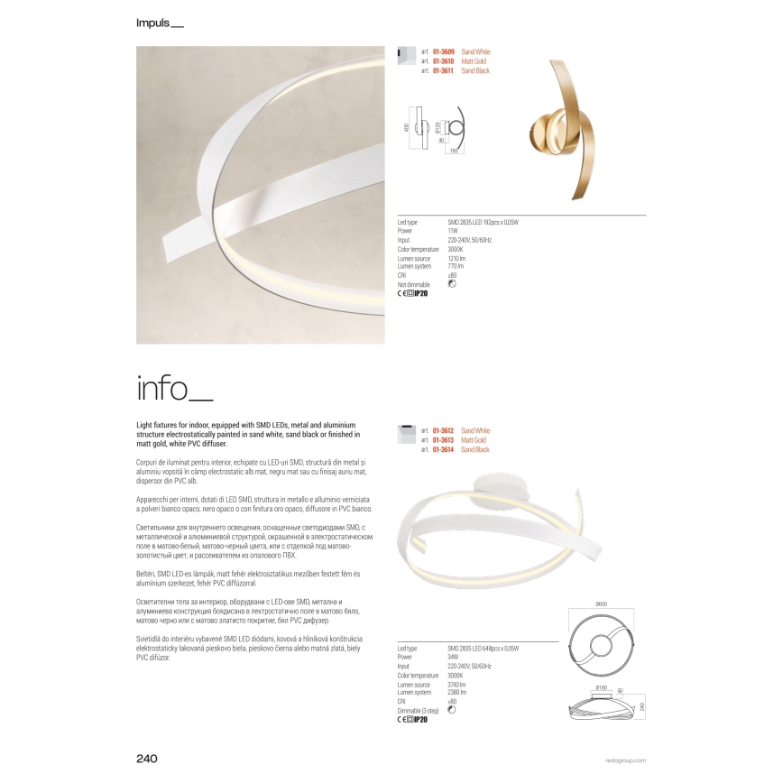 Redo 01-3625 - dimmbare LED-Stehleuchte IMPULS LED/36W/230V, Gold