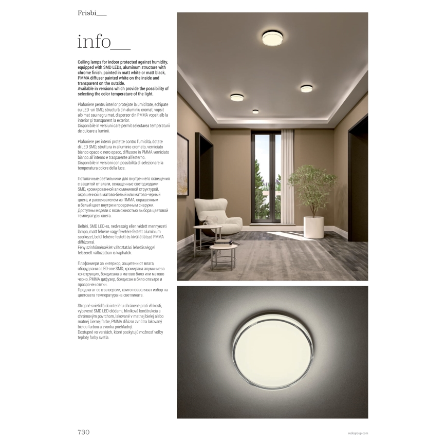Redo 01-3729 - LED-Deckenleuchte für Badezimmer FRISBI LED/8W/230V d 15 cm CRI 90 IP44 weiß