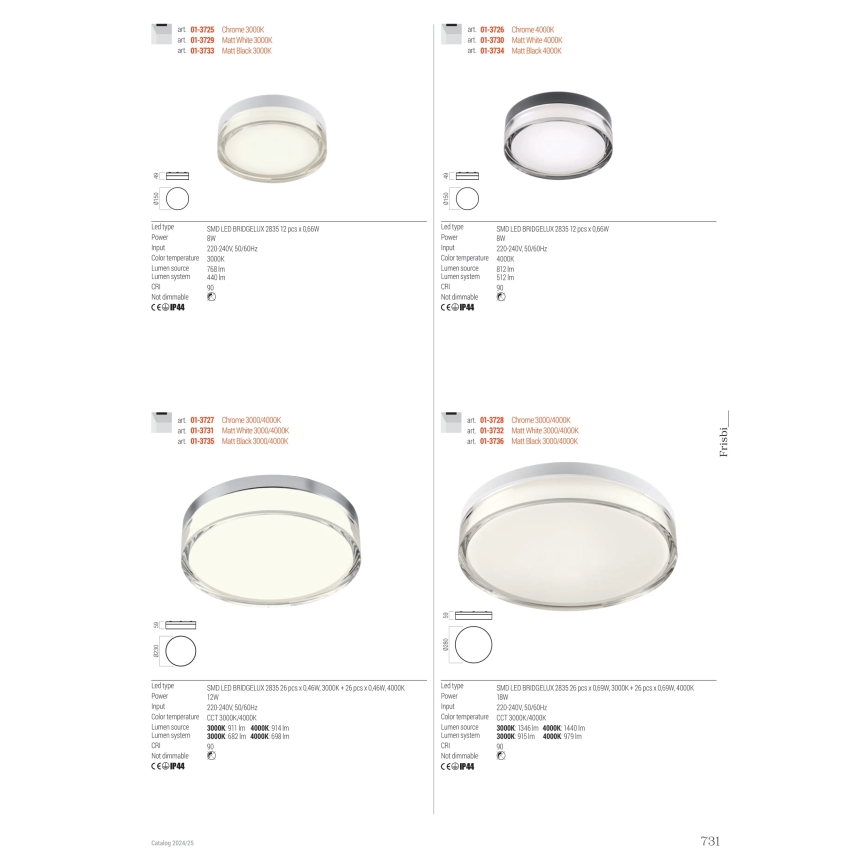 Redo 01-3729 - LED-Deckenleuchte für Badezimmer FRISBI LED/8W/230V d 15 cm CRI 90 IP44 weiß