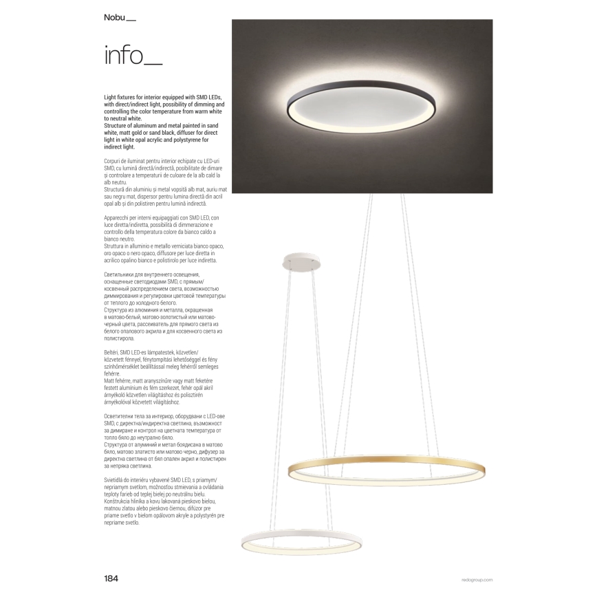 Redo 01-3809 - dimmbare LED-Deckenleuchte NOBU LED/80W/230V 3000/4000K CRI 90 weiß