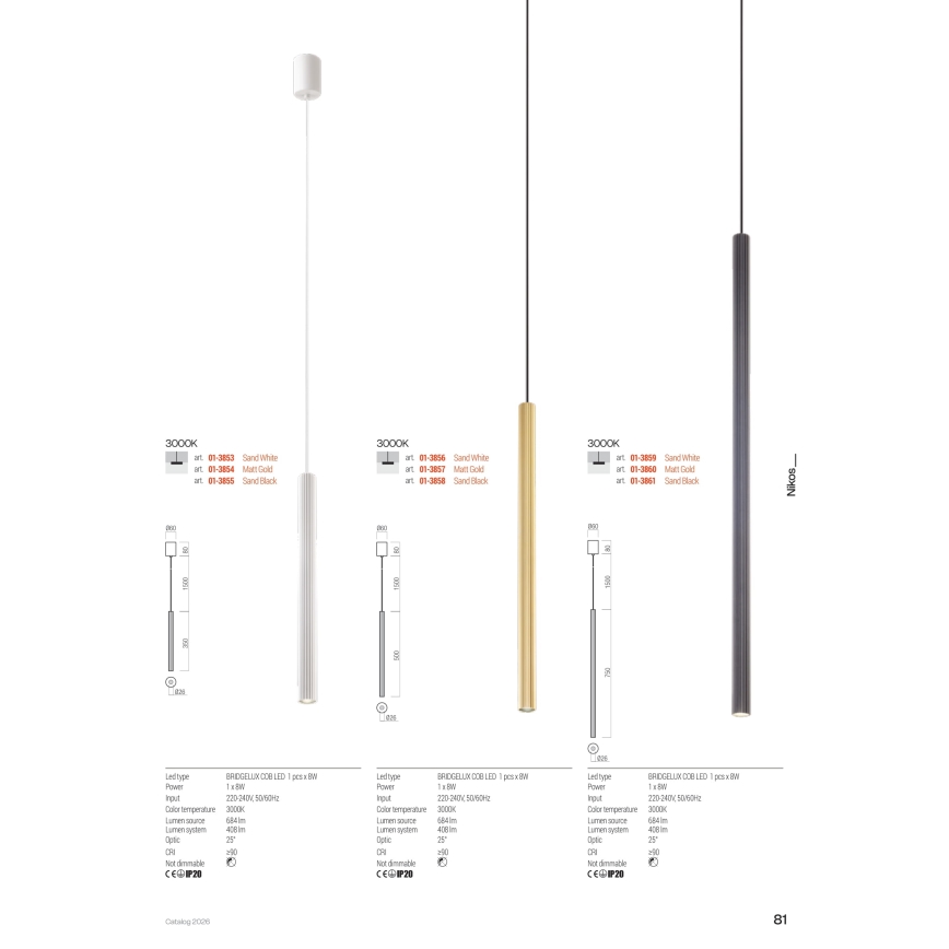 Redo 01-3861 - LED-Pendelleuchte an Kabel NIKOS LED/8W/230V CRI 90 Ø 6 cm schwarz