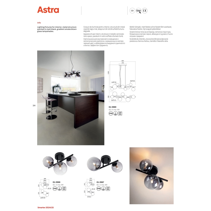 Redo 01-3987 - Aufbauleuchte ASTRA 2xG9/8W/230V schwarz