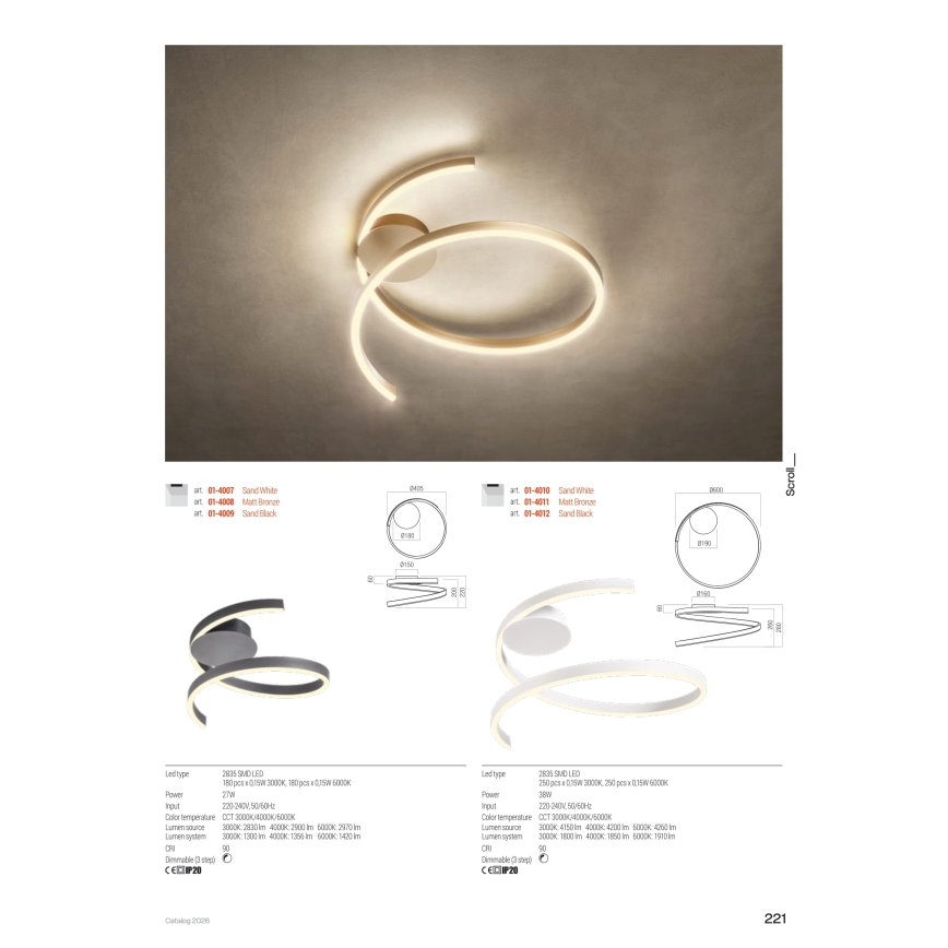 Redo 01-4011 - LED-dimmbare Deckenleuchte SCROLL LED/38W/230V 3000K/4000K/6000K CRI 90 Ø 60 cm goldfarben