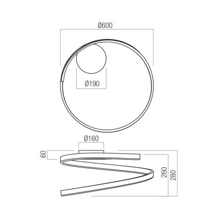 Redo 01-4012 - Dimmbare Deckenleuchte SCROLL LED/38W/230V 3000K/4000K/6000K CRI 90 Ø 60 cm schwarz