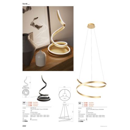 Redo 01-4015 - Dimmbare LED-Pendelleuchte an Kabel SCROLL, LED/38W/230V, 3000K/4000K/6000K, CRI 90, Ø 60 cm, schwarz