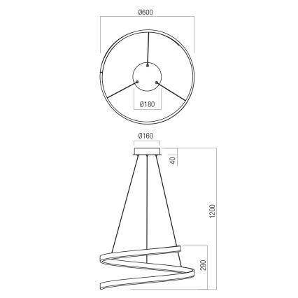 Redo 01-4015 - Dimmbare LED-Pendelleuchte an Kabel SCROLL, LED/38W/230V, 3000K/4000K/6000K, CRI 90, Ø 60 cm, schwarz