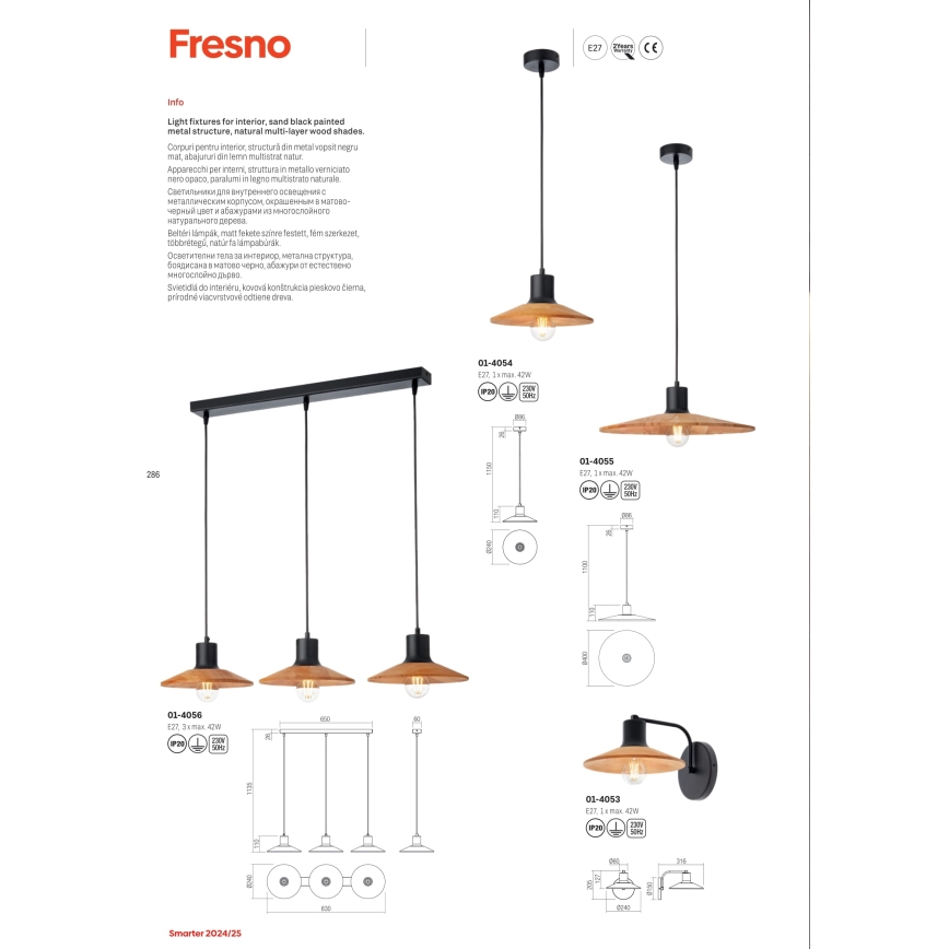 Redo 01-4053 - Wandleuchte FRESNO 1xE27/42W/230V