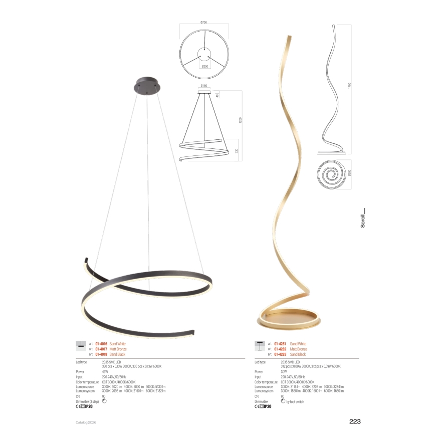 Redo 01-4281 - Dimmbare LED-Stehleuchte SCROLL LED/30W/230V 3000K/4000K/6000K CRI 90 weiß