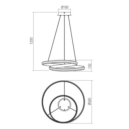 Redo 01-4362 - Dimmbare LED-Hängeleuchte an Stahlseil TORSION LED/40W/230V 2700/3000/4000K CRI 90 Ø 56 cm schwarz