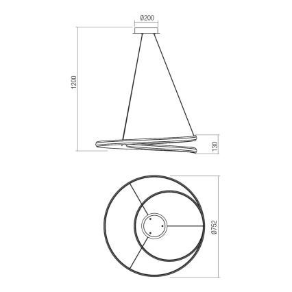 Redo 01-4365 - dimmbare, seilabhängige LED-Pendelleuchte TORSION LED/60W/230V 2700/3000/4000K CRI 90 Ø 75,2 cm schwarz