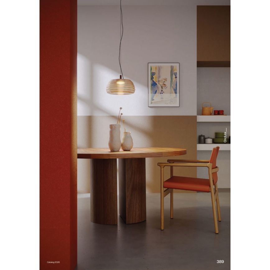 Redo 01-4540 - Dimmbare LED-Pendelleuchte mit Kabelaufhängung ONDULA LED/12W/230V 2700K/3000K CRI 90 Durchmesser 32 cm Beige/Rauchfarben