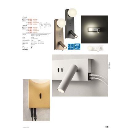 Redo 01-4662 - LED-Wandleuchte NORMA LED/5W/230V + LED/3W CRI 90 USB weiß/bronze