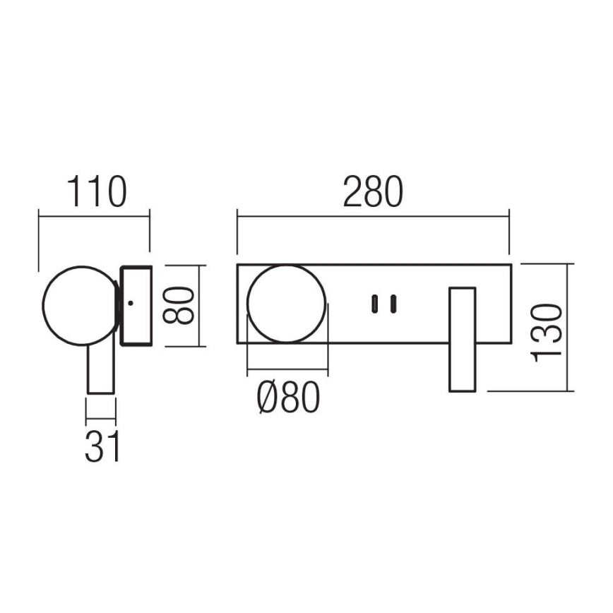 Redo 01-4663 - LED-Wandleuchte NORMA LED/5W/230V + LED/3W CRI 90 USB weiß/schwarz