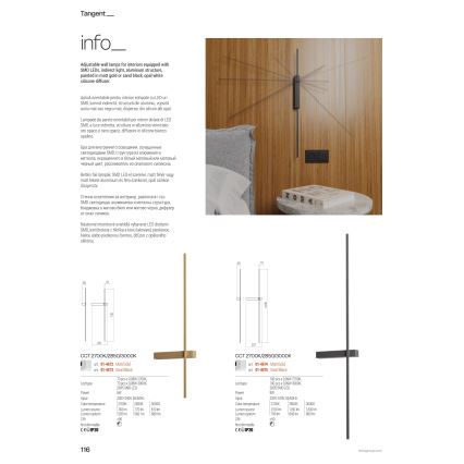 Redo 01-4674 - LED-Wandleuchte TANGENT LED/9W/230V 2700/2850/3000K CRI 90 goldfarben