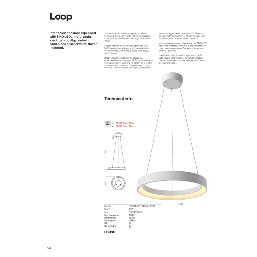 Redo 01-671 - LED-Hängeleuchte LOOP LED/38W/230V d 45 cm weiß