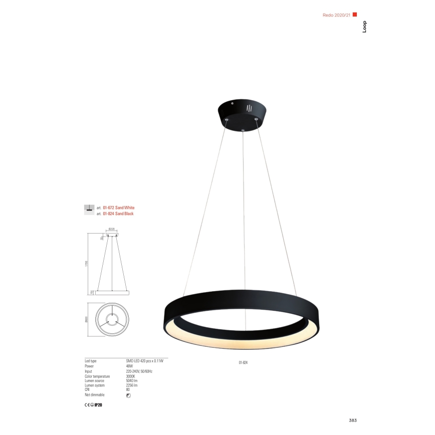 Redo 01-672 - LED-Hängeleuchte LOOP LED/48W/230V d 60 cm weiß