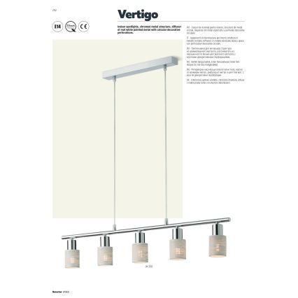 Redo 04-509 - Hängeleuchte am Kabel VERTIGO 5xE14/28W/230V glänzender Chrom/weiß