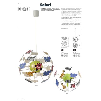Redo 04-514 - Kinder-Deckenleuchte SAFARI 3xE14/3W/230V d 41 cm bunt