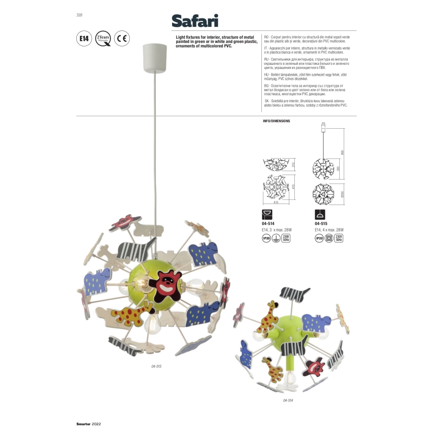 Redo 04-514 - Kinder-Deckenleuchte SAFARI 3xE14/3W/230V d 41 cm bunt