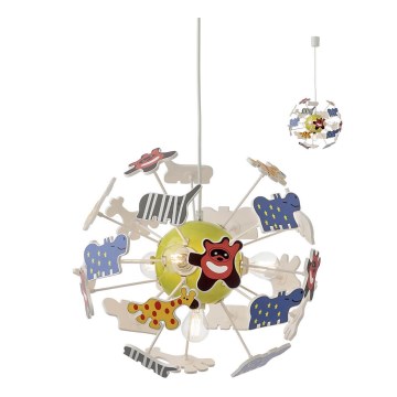 Redo 04-515 - Kinder-Hängeleuchte SAFARI 4xE14/28W/230V d 35 cm bunt
