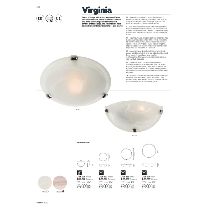 Redo 05-677 - Deckenleuchte VIRGINIA 1xE27/42W/230V d 25 cm weiß
