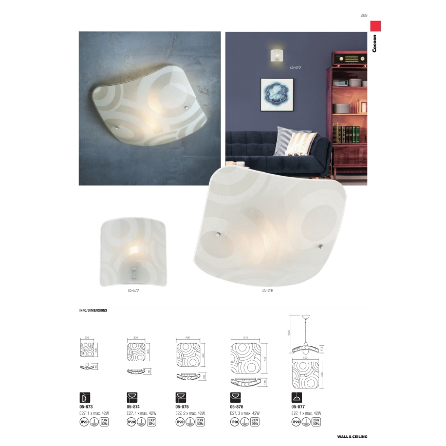 Redo 05-877 - Pendelleuchte COCOON an Kabel 1xE27/42W/230V cremefarben