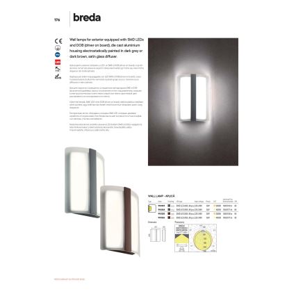 Redo 90023 - LED Auβen-Wandbeleuchtung BREDA 1xLED/12W/230V IP54