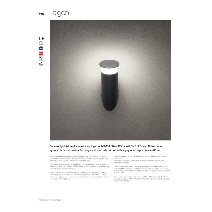 Redo 90073 - LED RGBW Außenwandleuchte ALGON LED/6W/230V Wi-Fi Tuya IP65 Anthrazit