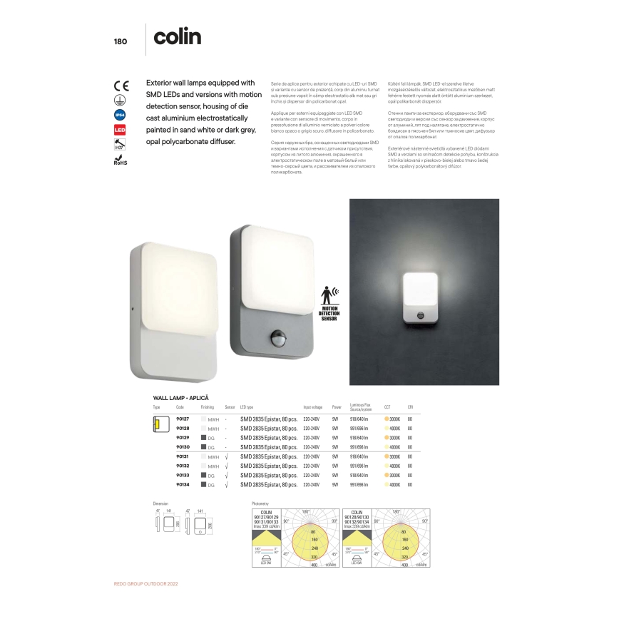 Redo 90128 - LED Außenwandleuchte COLIN LED/9W/230V 4000K IP54 weiß