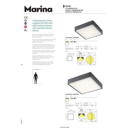 Redo 90157 - LED-Deckenleuchte für den Außenbereich MARINA LED/12W/230V 22x22 cm IP65 anthrazit