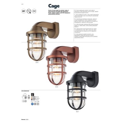 Redo 90206 - Außenwandbeleuchtung CAGE 1xE27/28W/230V IP44 Kupfer