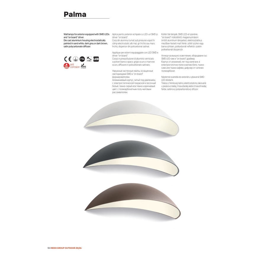 Redo 90236 - LED Außenwandleuchte PALMA LED/18W/230V 3000K IP54 braun
