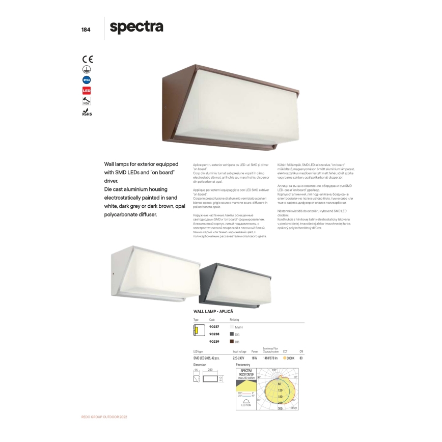 Redo 90239 - LED-Wandleuchte für den Außenbereich SPECTRA LED/16W/230V 3000K IP54 braun