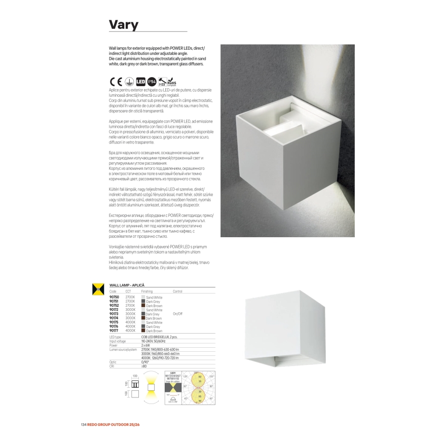 Redo 90298 - LED Außenwandleuchte VARY 2xLED/10W/230V 3000K IP54 braun