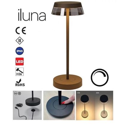Redo 90308 - LED dimmbare Touch-Tischlampe ILUNA LED/2,5W/5V 2700-3000K 3000 mAh IP65 braun