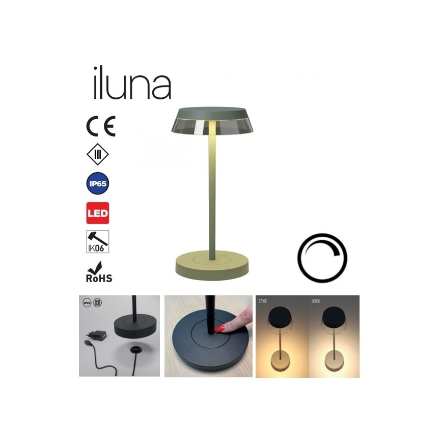 Redo 90309 - LED dimmbare Touch-Tischlampe ILUNA LED/2,5W/5V 2700-3000K 3000 mAh IP65 grün