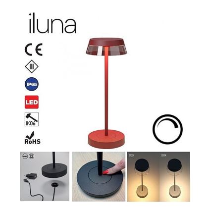 Redo 90311 - LED dimmbare Touch-Tischlampe ILUNA LED/2,5W/5V 2700-3000K 3000 mAh IP65 rot
