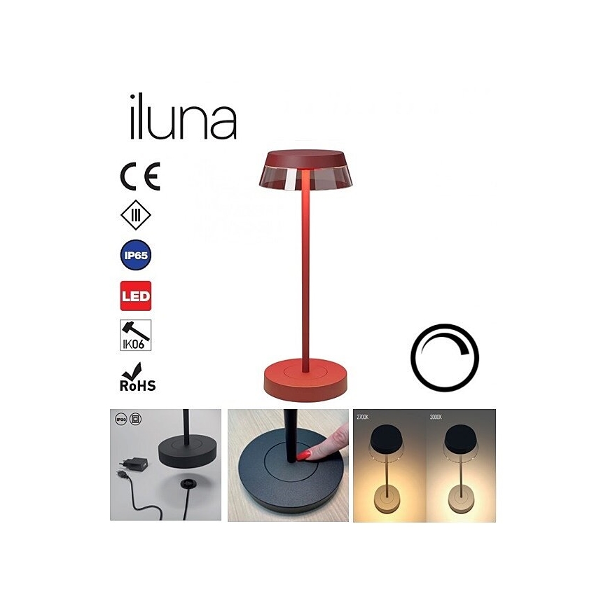 Redo 90311 - LED dimmbare Touch-Tischlampe ILUNA LED/2,5W/5V 2700-3000K 3000 mAh IP65 rot