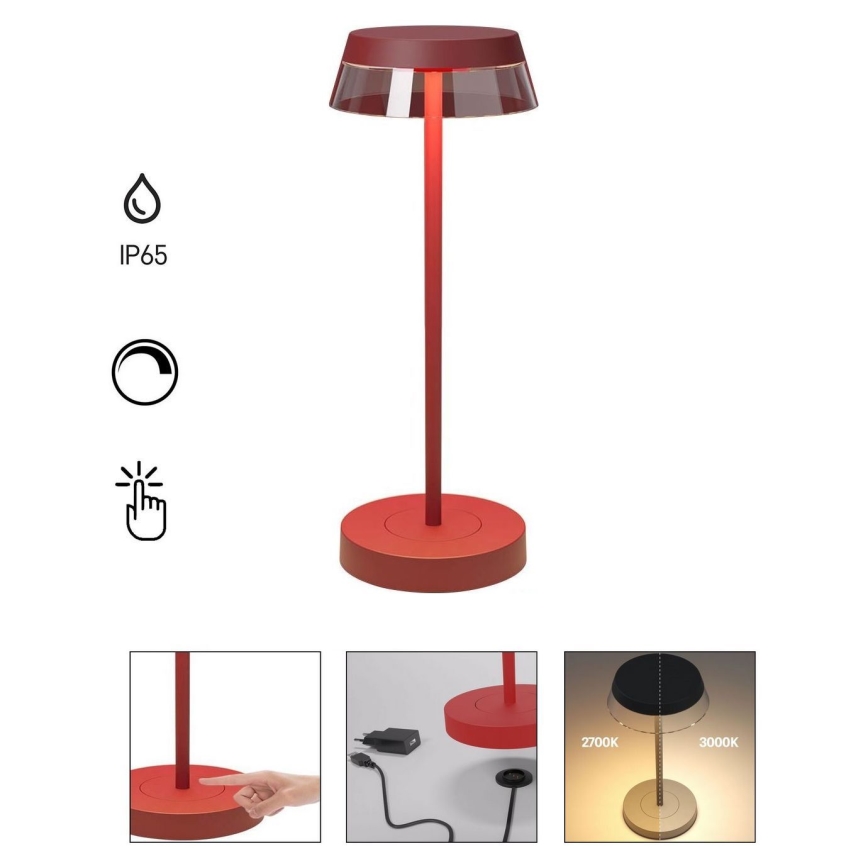 Redo 90311 - LED dimmbare Touch-Tischlampe ILUNA LED/2,5W/5V 2700-3000K 3000 mAh IP65 rot