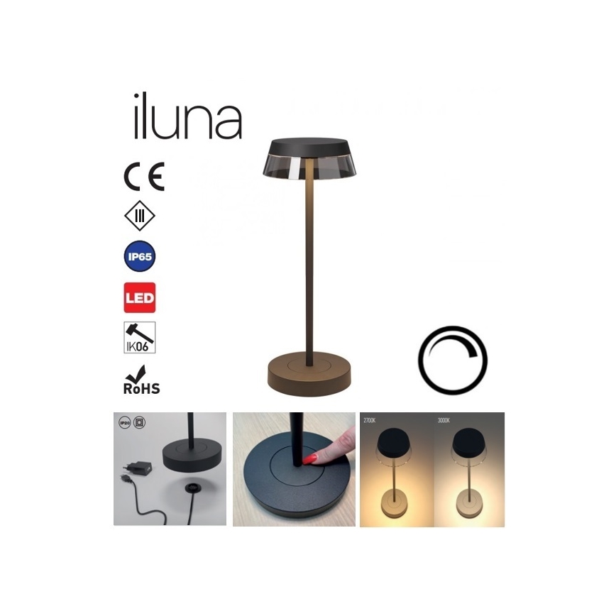 Redo 90312 - Dimmbare LED-Tischlampe mit Touch-Funktion ILUNA LED/2,5W/5V 2700-3000K 3000 mAh IP65 schwarz