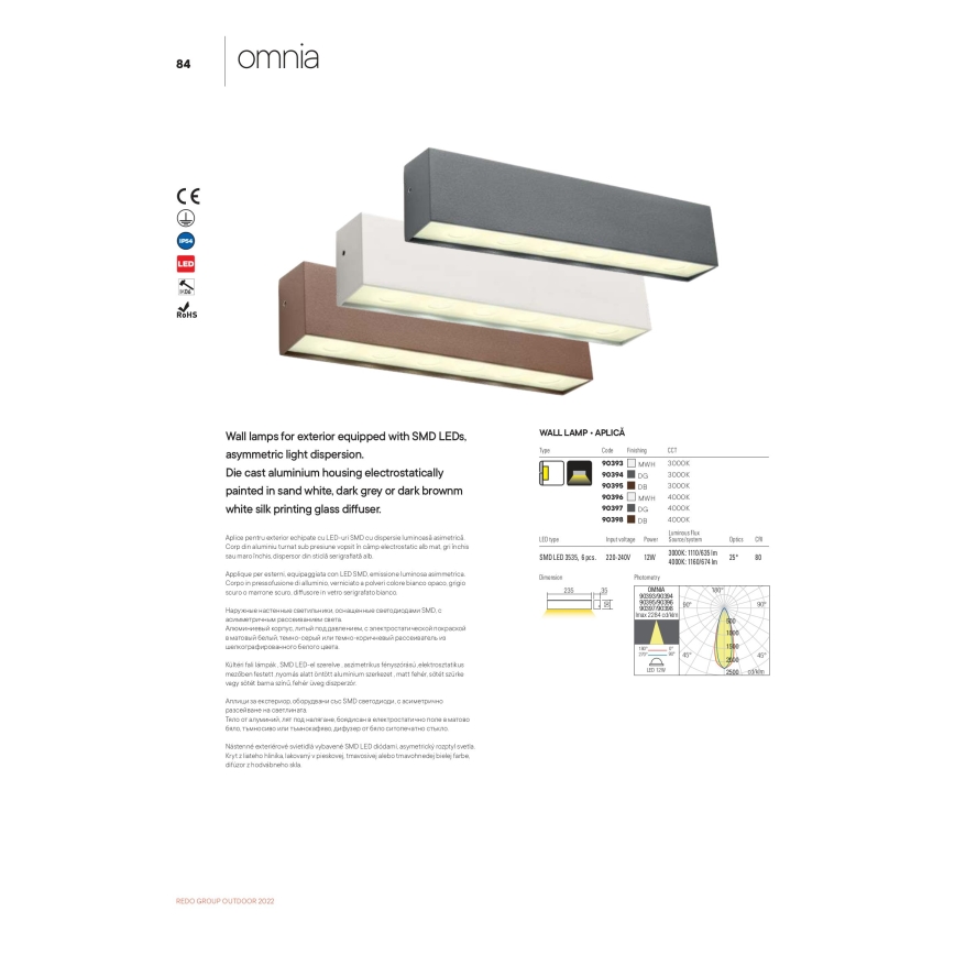 Redo 90393 - LED Auβen-Wandbeleuchtung OMNIA LED/12W/230V 3000K IP54 weiß