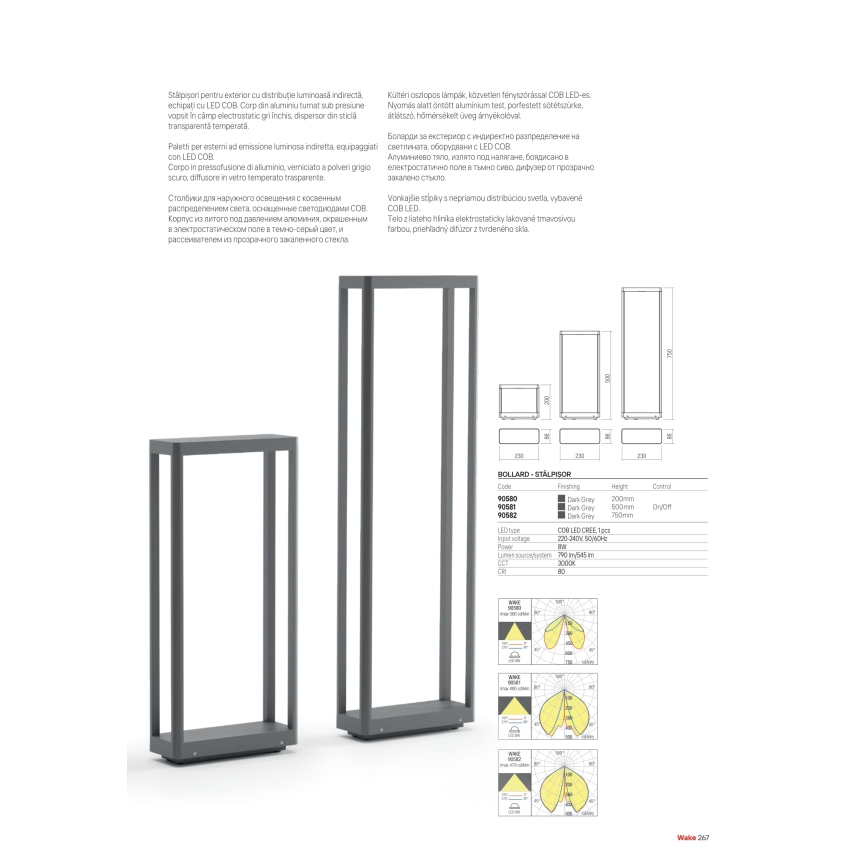 Redo 90581 - LED-Außenleuchte WAKE, 8W/230V, 3000K, 50 cm, IP65, Anthrazit
