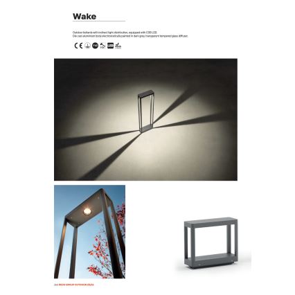 Redo 90582 - WAKE LED Außenleuchte, 8 W, 230 V, 3000 K, 75 cm, IP65, Anthrazit