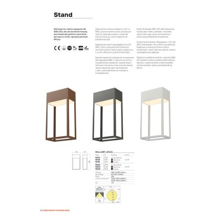 Redo 90604 - LED-Außenwandleuchte STAND, 20 W, 230 V, 3000 K (CRI 90), IP65, braun