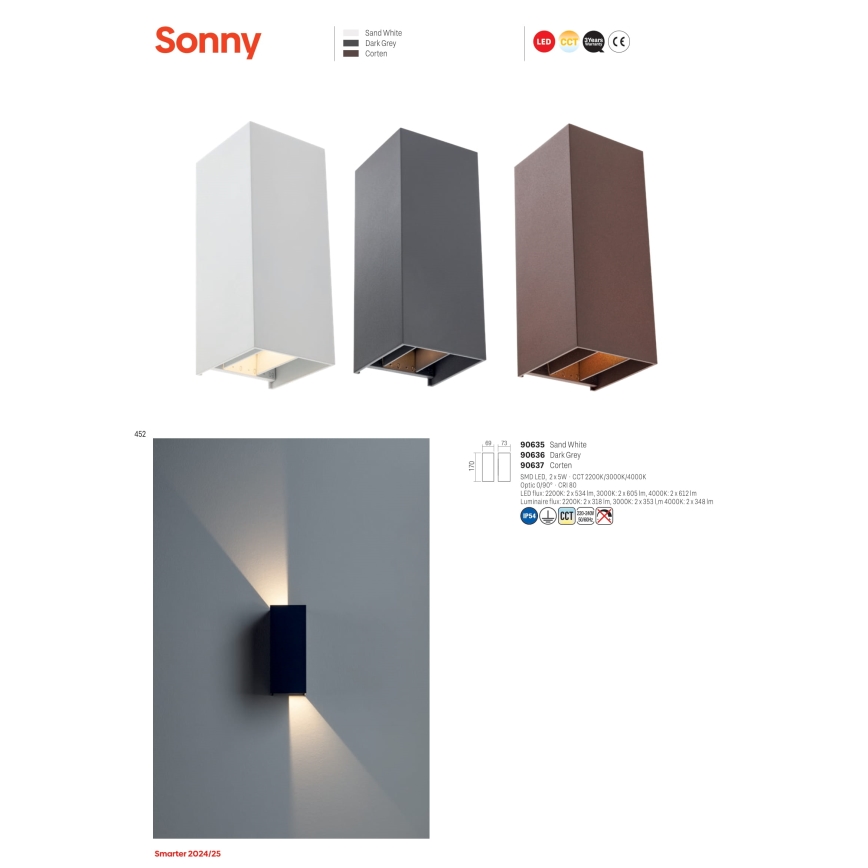 Redo 90637 - LED-Outdoor-Wandleuchte SONNY 2xLED/5W/230V 2200/3000/4000K IP54 braun